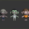 Cartoon Style Game Movie Characters With Different Colors And Expressions On Reflective Black Background