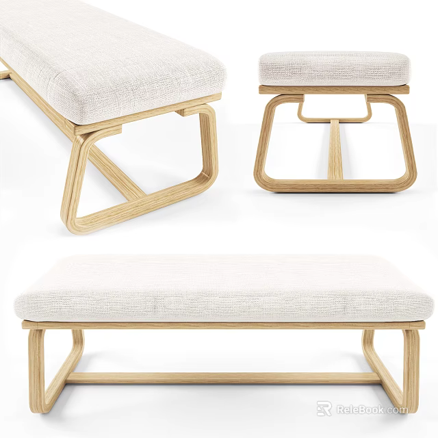 Modern Upholstered Sofa Bench With Wooden Frame And Comfortable Fabric Seat 3d model 