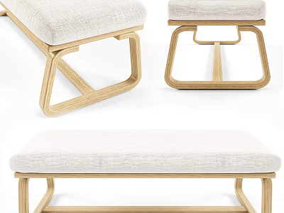 Modern Upholstered Sofa Bench With Wooden Frame And Comfortable Fabric Seat 3d model