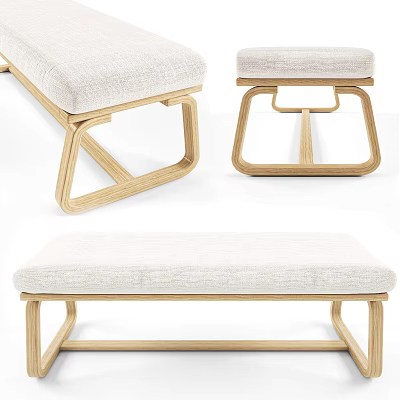Modern Upholstered Sofa Bench With Wooden Frame And Comfortable Fabric Seat 3d model