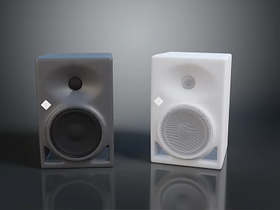 Gray And White Computer Speakers With Modern Design For Desktop Audio Setup 3d model