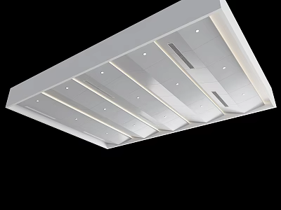 Modern Suspended Ceiling Design With Linear Strips And Recessed Lighting Fixtures 3d model