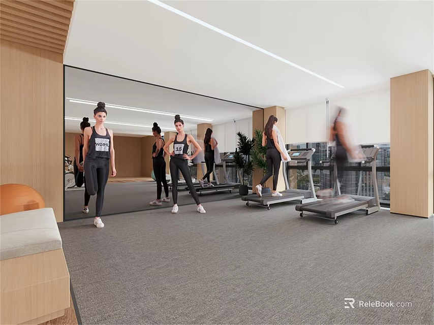 Women Exercising In Modern Gym With Fitness Equipment And Mirrors 3d model 