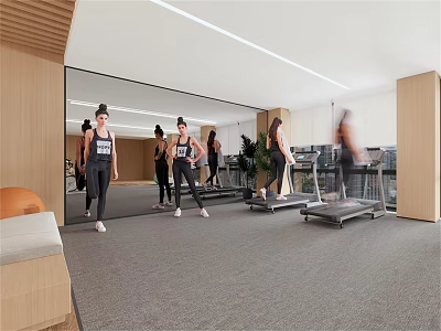 Women Exercising In Modern Gym With Fitness Equipment And Mirrors 3d model