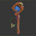 Orange Enchanted Staff With Blue Gemstone Claw Design Textured Shaft Blue Cord And Tassel