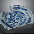 Carved Blue And White Ceramic Fragment Featuring Intricate Floral And Bird Patterns