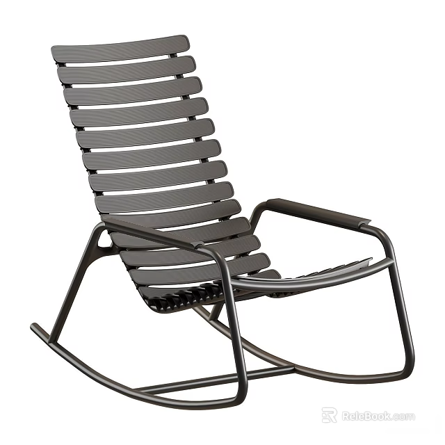 Modern Leisure Chair With Rocking Base Metal Frame And Slat Back Design 3d model 