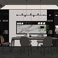 Modern Restaurant Interior Design With Dining Table Chairs Pendant Lights And Decorative Wall 3d model