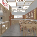 Café Interior Featuring Wooden Ceiling Decorative Patterns Circular Wall Designs And Tables Chairs Setup 3d model