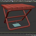 Contemporary Stool With Wooden Slat Top And X Shaped Metal Legs Design