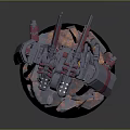 Game Movie Mechanical Character Model With Gray Red Armor Rocky Base And Glowing Lava