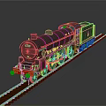 Vintage Black Steam Train Model With Red Stripes On Railway Track