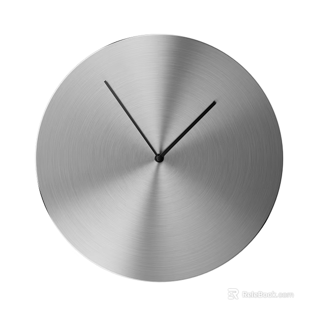 Modern Silver Round Wall Hanging Clock With Brushed Metallic Surface And Black Hands 3d model 