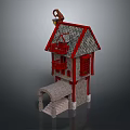 Charming Scenic Small House with Red Roof Gray Walls Stone Staircase and Doll on Roof