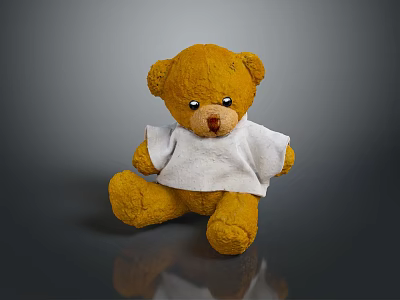 Cute Yellow Teddy Bear Wearing White T-shirt Soft Plush Daily Life Toy 3d model