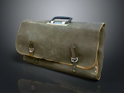 Classic Vintage Leather Briefcase With Black Handle And Metal Buckles Design 3d model