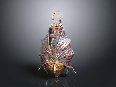 Metallic Decorative Vessel 3D Model With Hexagonal Top Wing Like Panels And Glowing Base 3d model