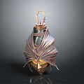 Metallic Decorative Vessel 3D Model With Hexagonal Top Wing Like Panels And Glowing Base