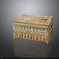 Ancient Egyptian Style Wooden Box On Legs With Colorful Geometric Patterns And Lid