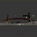 Rustic Wooden Platform 3D Model With Roof Structure Barrel And Stones
