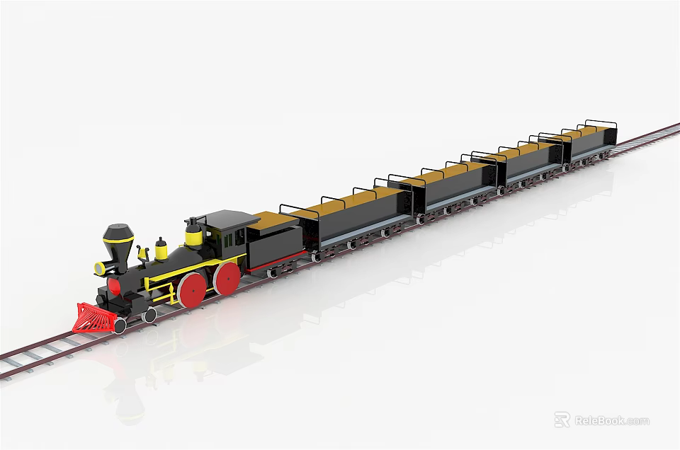 Fun Mini Train Amusement Ride For Children With Colorful Carriages In Playground 3d model 
