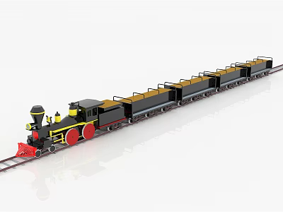 Fun Mini Train Amusement Ride For Children With Colorful Carriages In Playground 3d model