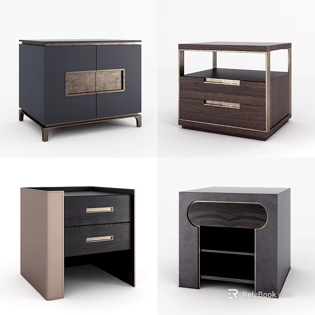 Modern Bedside Table Collection With Various Designs Drawers And Storage Cabinets 3d model