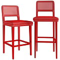 Stylish Black Wood Bar Stools With Natural Rattan Back And Soft Padded Grey Fabric Seats