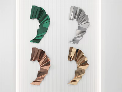 Modern Metallic Wall Decor With Curved Geometric Folded Shapes In Green Silver Bronze Gold 3d model