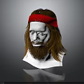 Realistic Human Head Model With Brown Long Hair Beard And Red Knitted Headband