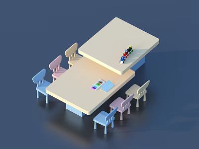 Kid Friendly Children's Table With Matching Chairs And Colorful Toys For Kids Play Time 3d model
