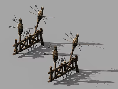 Rustic Wooden Garden Ornaments With Arrow Target Stands And Decorative Arrows 3d model