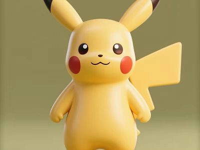 Pikachu Game and Movie Character with Yellow Large Ears Red Cheeks and Lightning Bolt Tail 3d model
