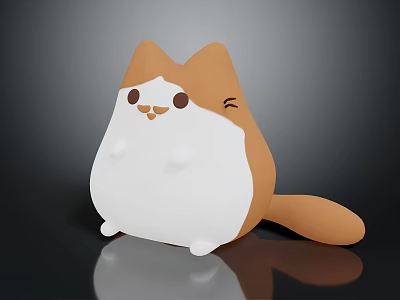 Chubby Brown And White Cartoon Cat Game Character With Cute Expression And Round Body 3d model