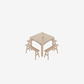 Simple Style Wooden Square Dining Table Set With Two Benches And Cylindrical Container 3d model