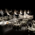 Luxurious Wedding Stage with Crystal Decorations Hanging Draperies Arched Backdrop Flower Arrangements and White Steps