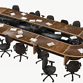 Oval Wooden Conference Table With Black Office Chairs And White Papers