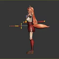 Anime Girl Character With Fox Ears Tail Red Skirt White Top Arms Outstretched