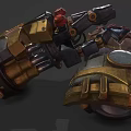 Detailed Mechanical Glove With Metallic Structure Red Gemstones Golden Components And Blue Accents
