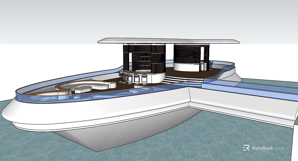 Modern Waterfront Inn Design Featuring Open Platform And Contemporary Roof Structure 3d model 