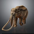 Realistic Brown Elephant With Long Tusks Standing On Gray Background With Reflection