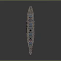 Blue And Red Warship With Masts And Turrets