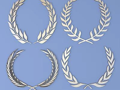 Laurel Wreath Wall Decor with Crossed Leaves in Light and Dark Tones 3d model