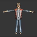3D Man Model Wearing Red Vest Blue Sleeves Blue Pants White Shoes with Arms Outstretched 3d model