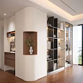 Modern Decorative Cabinet In Bright Living Room With Books Decor And Potted Plant