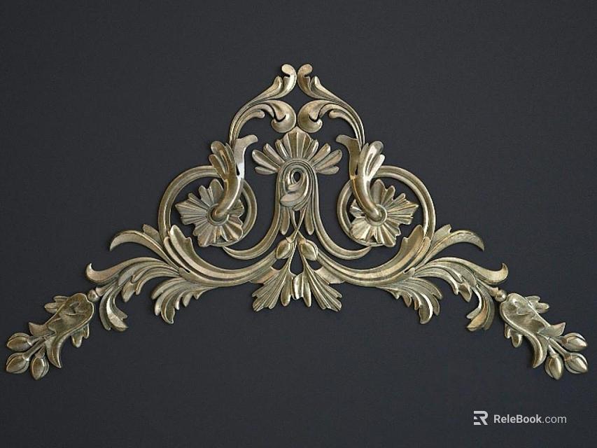 Classical Brass Carved Decorative Ornament With Floral Patterns And Intricate Scrolls 3d model 