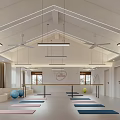 Spacious Bright Yoga Fitness Studio With Colorful Yoga Mats Exercise Balls And Dance Barres