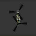 Green Beige Helicopter with Black Rotating Propellers and Reflection on Dark Background 3d model