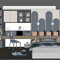 Modern Kids Room Interior With Bed Desk Blue Chair Bookshelf Storage And Whale Toy