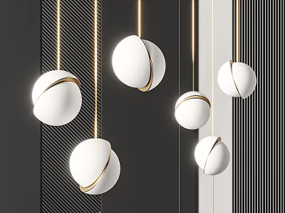 Modern Cluster Pendant Lights With Spherical White Gold Decorative Hanging Design 3d model
